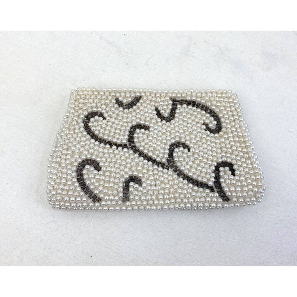 Vintage 1960s Emson White Glass Beaded Small Clutch Zip Hand Made Formal Wedding